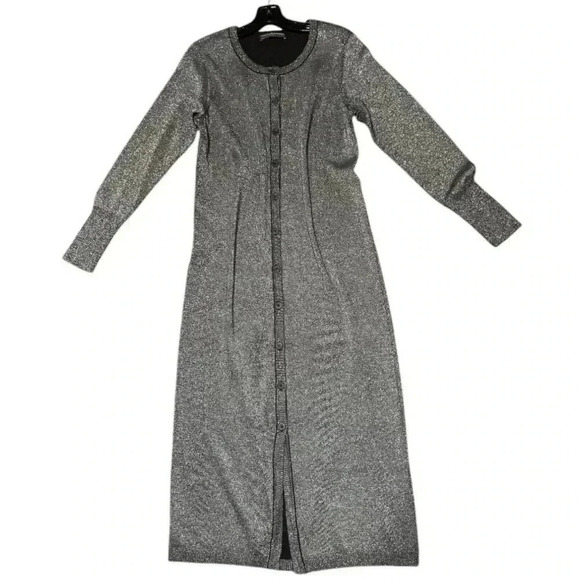 PERUVIAN CONNECTION metallic gray long cardigan duster dress women’s large - Picture 10 of 15